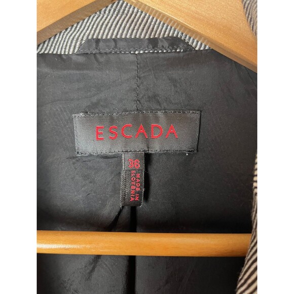 Escada Blazer Womens 36 Gray Black Herringbone Virgin Wool Blend Tailored Fitted - Picture 2 of 6